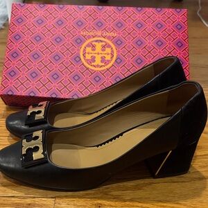 Tory Burch Black Heels with Gold Logo